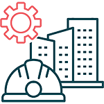 Acadie logo roue casque de chantier et bureaux professionnels