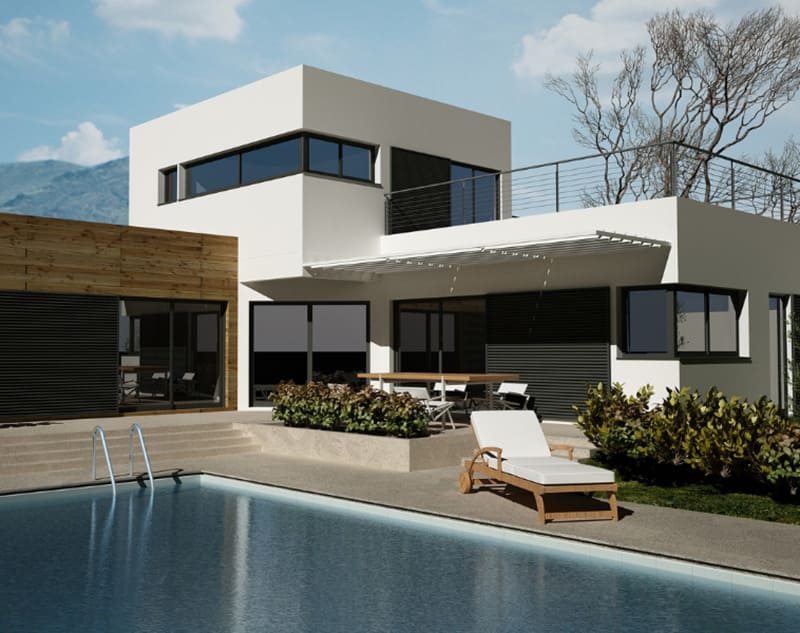 Extérieur d'une maison individuelle avec piscine par ACADIE constructeur maison neuve valence