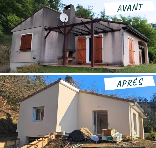 avant après d'une rénovation énergétique d'une maison individuelle par ACADIE Romans Valence.